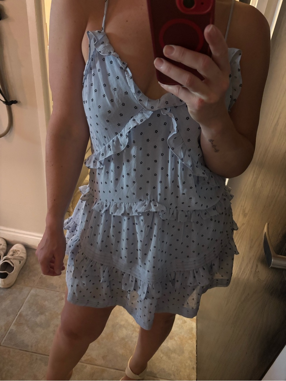 Storia Light Blue Polka Dot Ruffle Dress - Picture 3 of 4